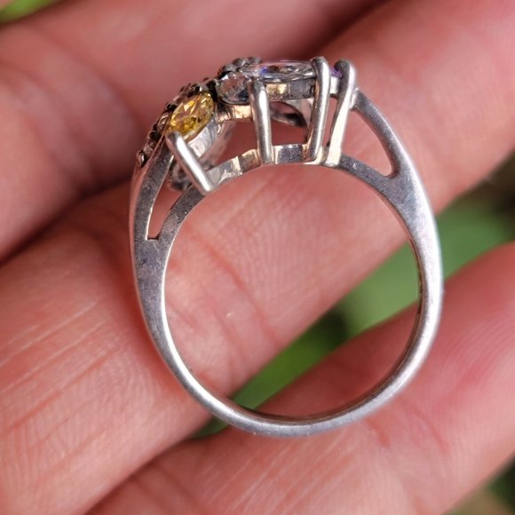 Absolutely stunning marquise prong set multi-colored gemstones 925 sterling ring - Picture 6 of 15